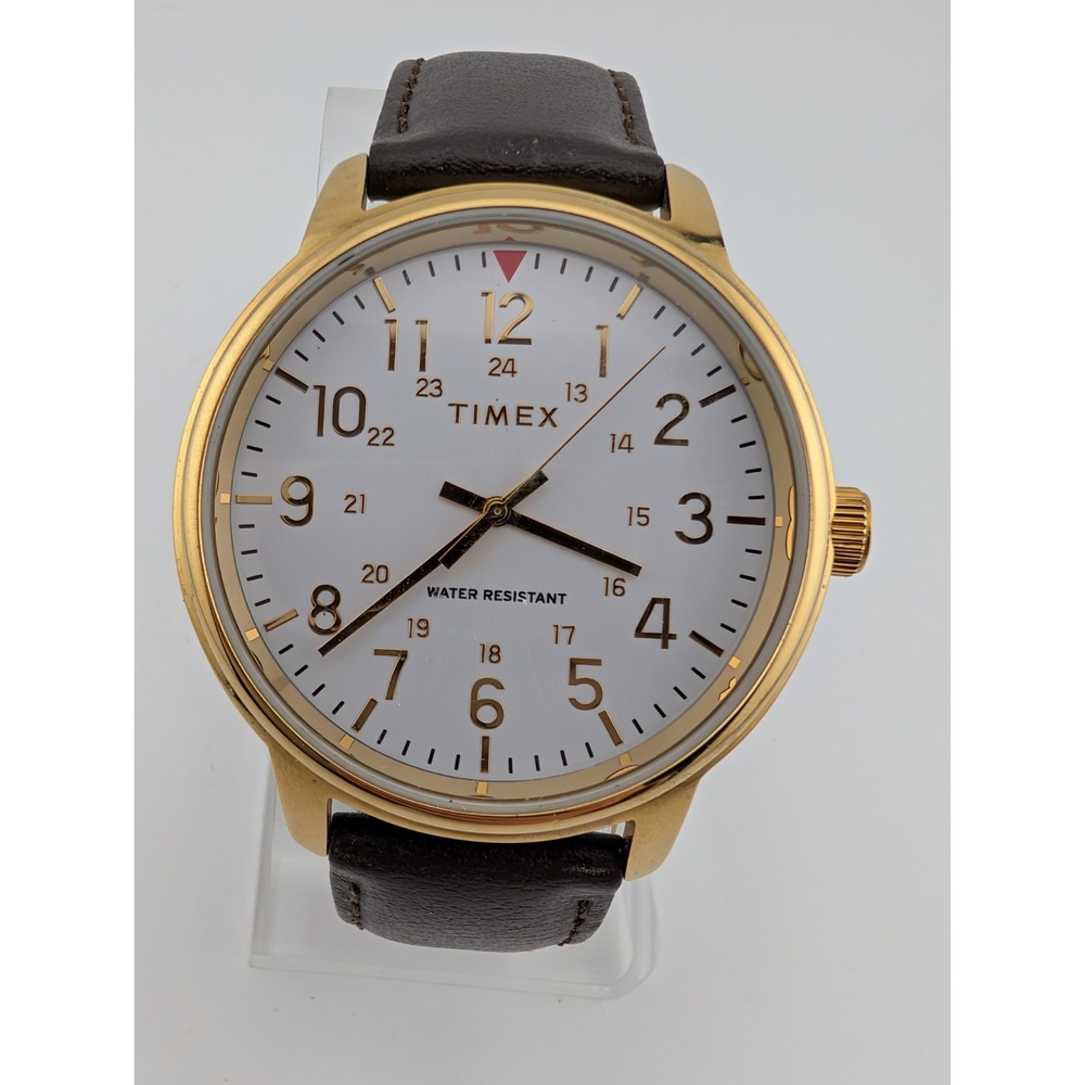 Timex Classic Men's 43mm Gold Tone‎ Case Brown Leather TW2R85600- New Battery